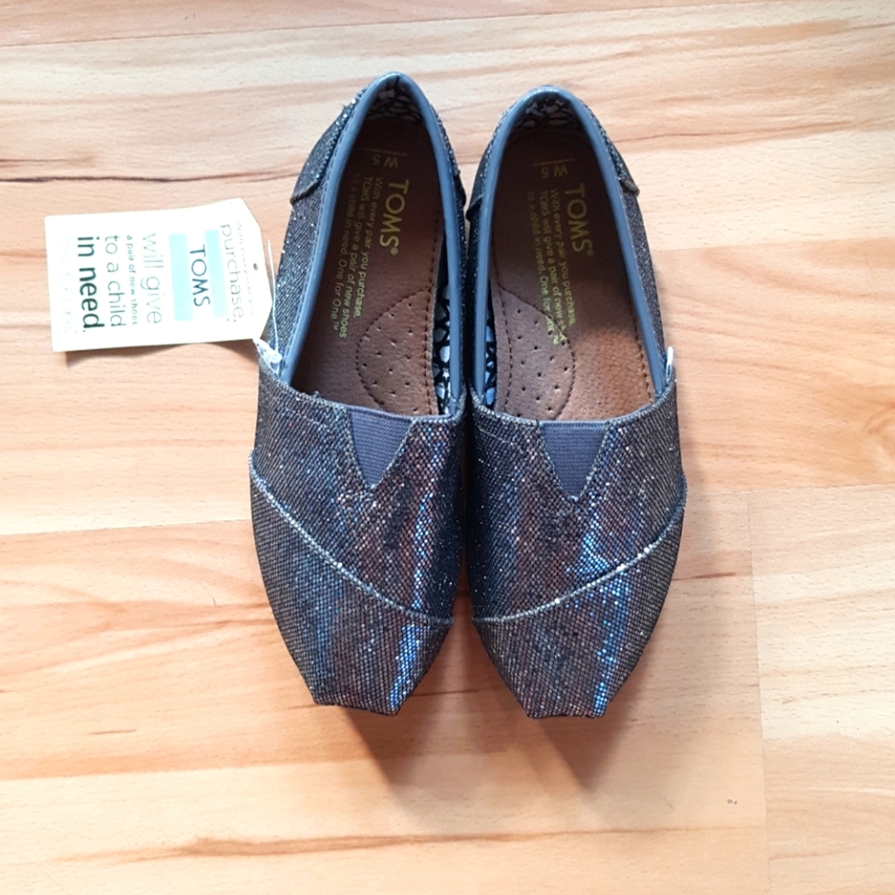 NWT- Glitter TOMS Size 5